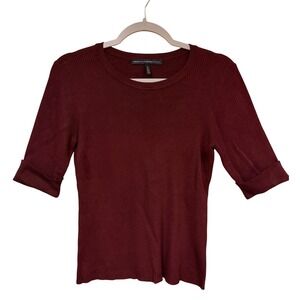 White House Black Market Ribbed Sweater Burgundy Wine Medium Half Sleeve